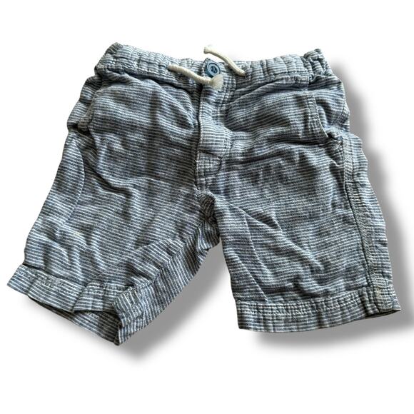H&M Boys Shorts Size 4-5 Blue White Adjustable Waist Cotton Linen Blend - Picture 1 of 7